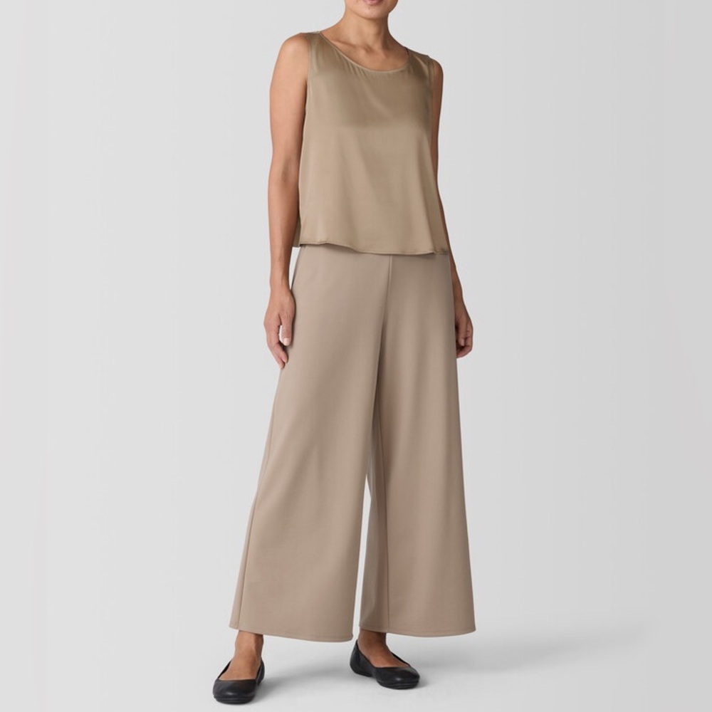 MAKE AN OFFER - EILEEN FISHER SILK Tan Sleeveless Shell Tank Blouse - Picture 4 of 6